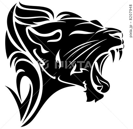 Roaring Lion Head Black And White Vector Tribal のイラスト素材