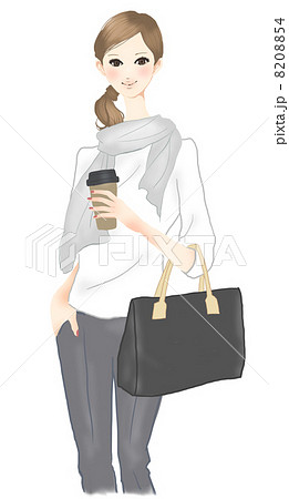 コーヒーを持って通勤する女性のイラスト素材 054