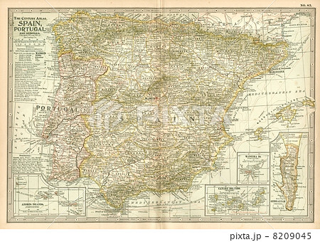 世紀初頭古地図 スペイン ポルトガル の写真素材