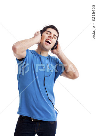 Young man listen music Young man listen music 8216458