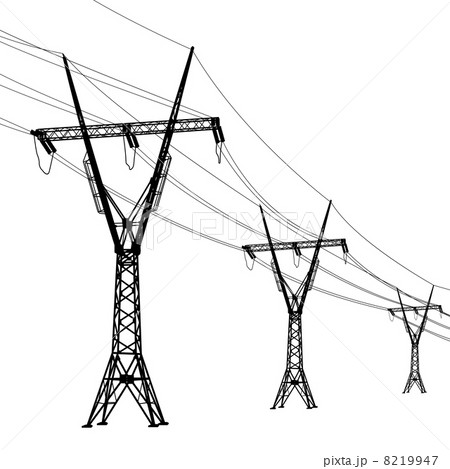 Silhouette of high voltage power lines. Vector  illustration. 8219947