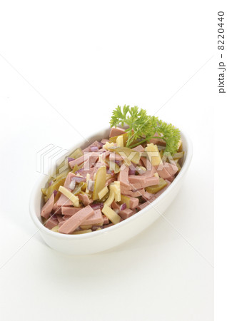 homemade sausage salad with cheese and gherkin homemade sausage salad with cheese and gherkin 8220440
