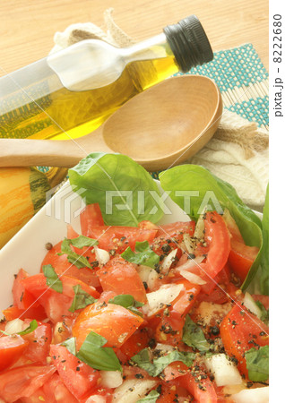 fresh organic tomato salad with basil and onion fresh organic tomato salad with basil and onion 8222680
