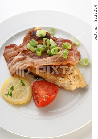 grilled carp steak on organic potato with vegetable 8225224