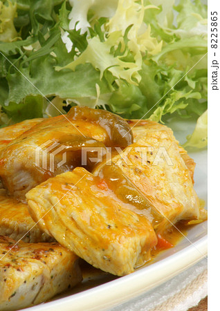 oriental style curry turkey with salad on a plate oriental style curry turkey with salad on a plate 8225865