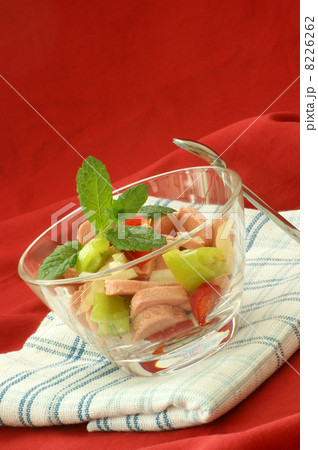 fresh home made sausage salad in a bowl 8226262