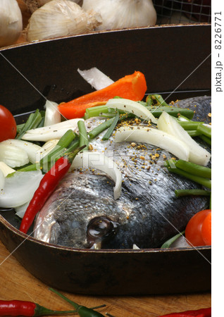 organic sea bream from greece with vegetable organic sea bream from greece with vegetable 8226771