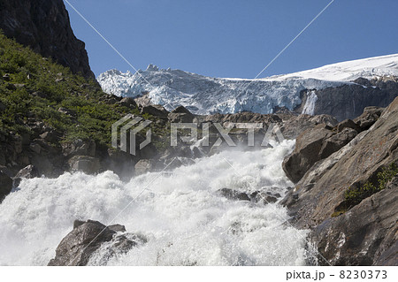 Waterfall and Buarbreen glacier (Folgefonna National Park, Norwa Waterfall and Buarbreen glacier (Folgefonna National Park, Norwa 8230373