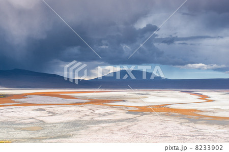 mountain, reflecting in the lake with flamingos, bolivia mountain, reflecting in the lake with flamingos, bolivia 8233902