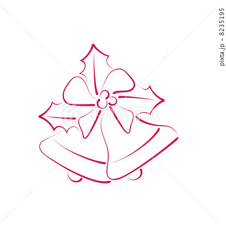 Sketch composition two Christmas bells with holly berry and bow 8235195