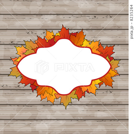 Autumn emblem with leaves maple, wooden texture Autumn emblem with leaves maple, wooden texture 8235264