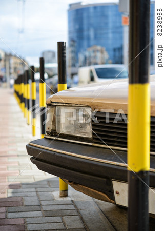 Protective barrier made of yellow striped columns 8238933