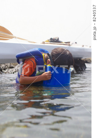 のぞきメガネで水中観察する子供 のぞきメガネで水中観察する子供 8240537
