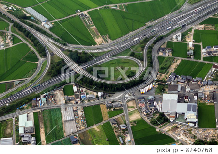 岡山県倉敷市の玉島バイパスの山陽自動車道分岐を空撮 8240768