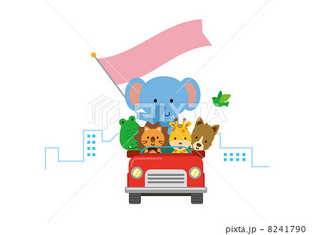 動物たちと車のイラスト素材