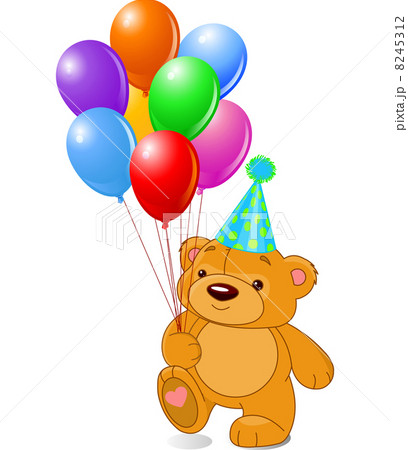 teddy bear holding balloons