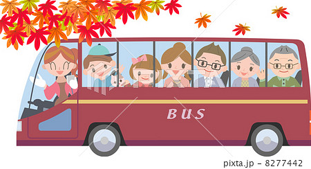 秋の家族バスツアー添乗員付きのイラスト素材