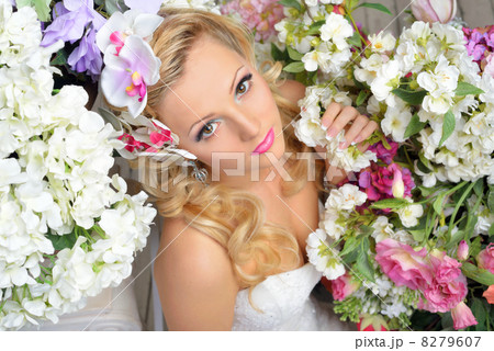 beautiful chic woman around the flowers. 8279607