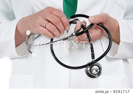 medical staff member holding a stethoscope with both hands 8281717