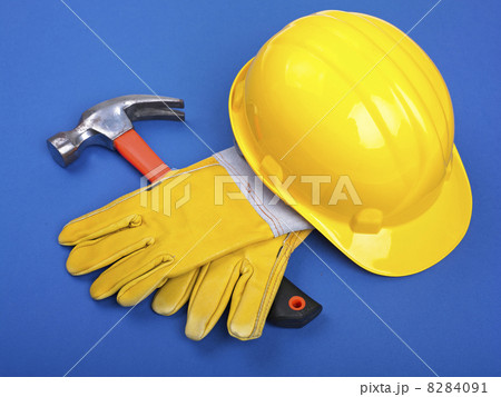 Worker equipment - HardHat Hammer And Gloves 8284091