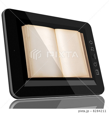 Tablet PC Computer and book - Digital Library Concept 8284211