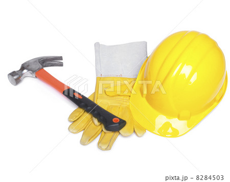 Hammer Hard Hat And Leather Gloves 8284503