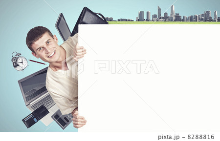 Young handsome man with banner 8288816