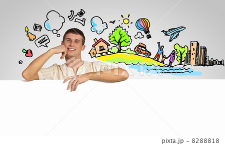 Young handsome man with banner 8288818