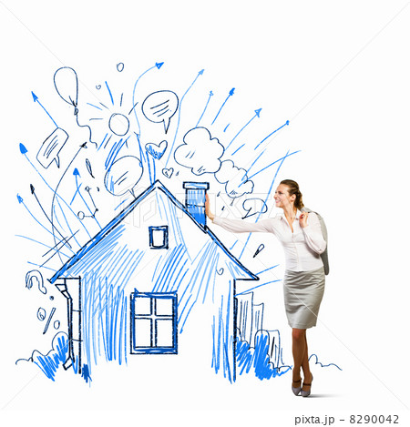 Businesswoman leaning on illustration 8290042