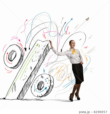 Businesswoman leaning on percent sign 8290057