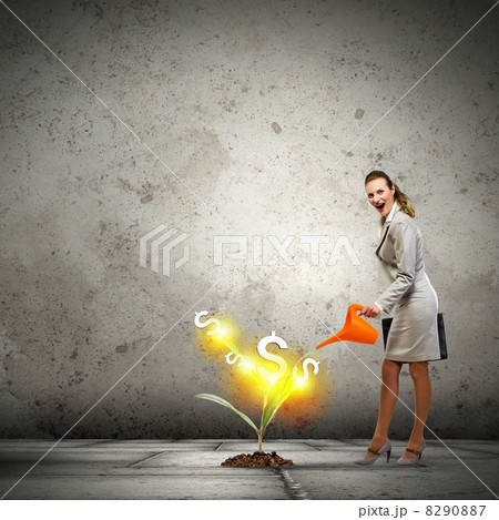 Business woman watering monet tree Business woman watering monet tree 8290887