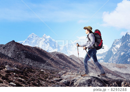 Young tourist atop of mountain 8293288