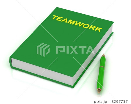 Green book on teamwork and a green pen 8297757