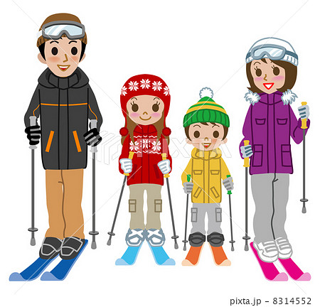 スキーウェア ４人家族のイラスト素材