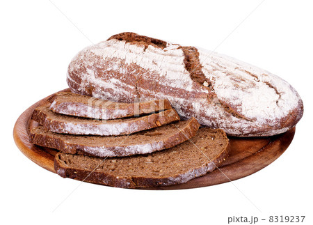 Bread on a wooden tray isolated 8319237
