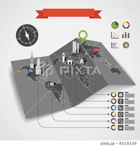 Analitic information on the Earth map. Infographic elements 8319339