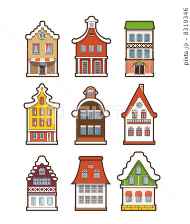 Collection of colorful vintage houses isolated on white Collection of colorful vintage houses isolated on white 8319346