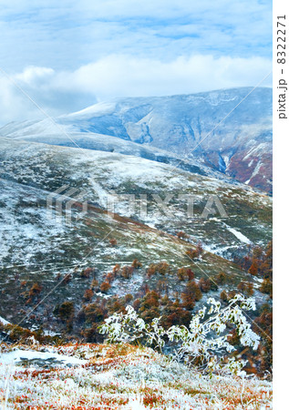 First winter snow on autumn  mountain plateau 8322271