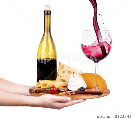 wine and food with waiter hand wine and food with waiter hand 8322542