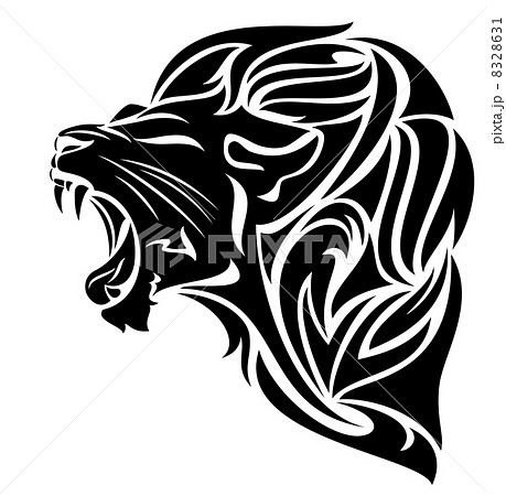 Furious Lion Black And White Vector Outline のイラスト素材