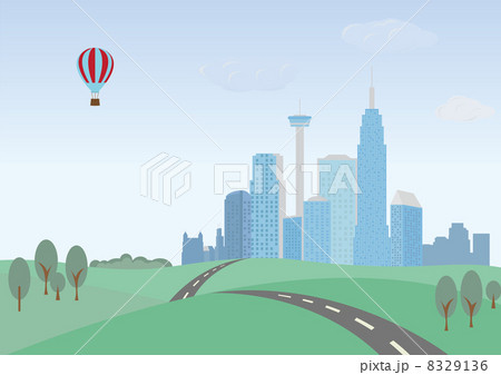 Landscape. Green hills and cityscape Landscape. Green hills and cityscape 8329136