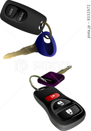Two car ignition keys with remote control isolated over white ba Two car ignition keys with remote control isolated over white ba 8332972