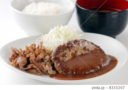 ハンバーグと豚生姜焼き定食 8333207