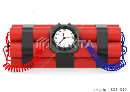 Time bomb with dynamite and clock detonator on white 8334319