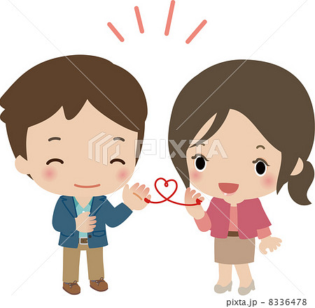 赤い糸で結ばれた若いカップルのイラスト素材