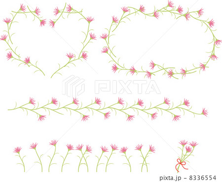 素朴な花のフレームとラインのイラスト素材
