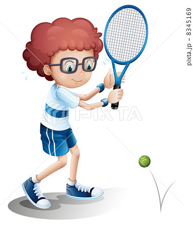 A boy with an eyeglass playing tennis 8345169