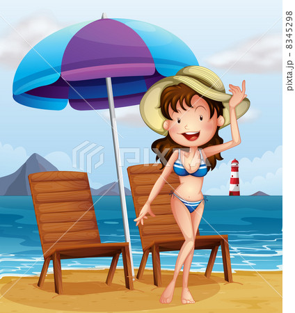 A woman wearing a stripe swimsuit at the beach A woman wearing a stripe swimsuit at the beach 8345298