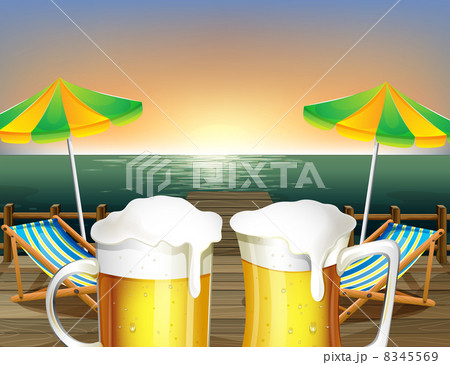 Mugs of cold beer at the beach Mugs of cold beer at the beach 8345569
