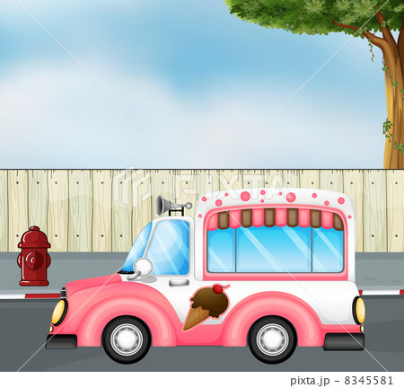 A pink ice cream bus at the road A pink ice cream bus at the road 8345581